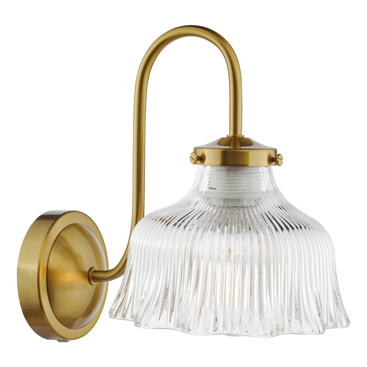 Dar Maude Wall Light Natural Brass and Ribbed Glass