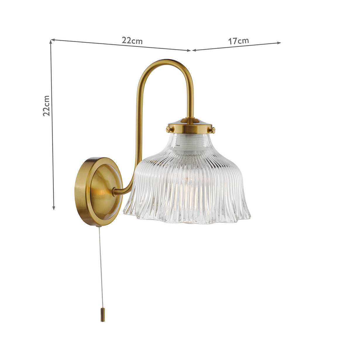 Dar Maude Wall Light Natural Brass and Ribbed Glass