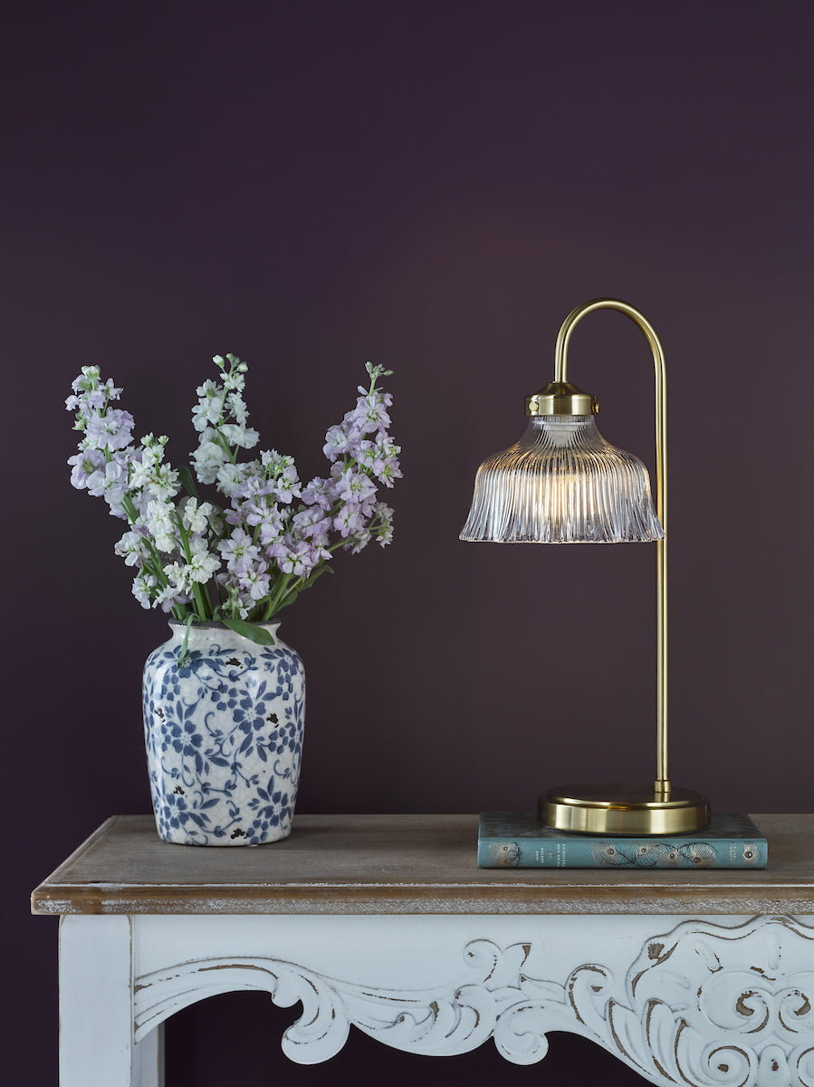 Dar Maude Table Lamp Natural Brass and Ribbed Glass