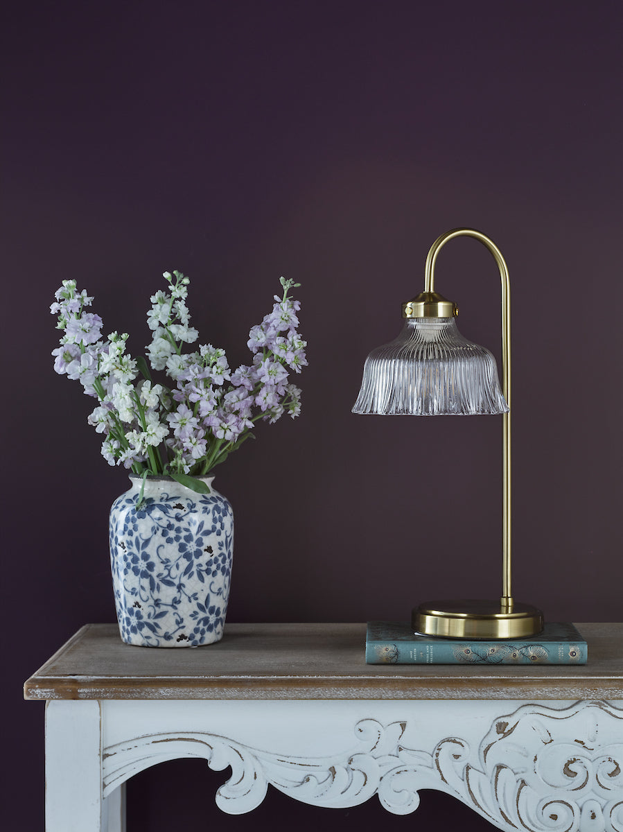 Dar Maude Table Lamp Natural Brass and Ribbed Glass