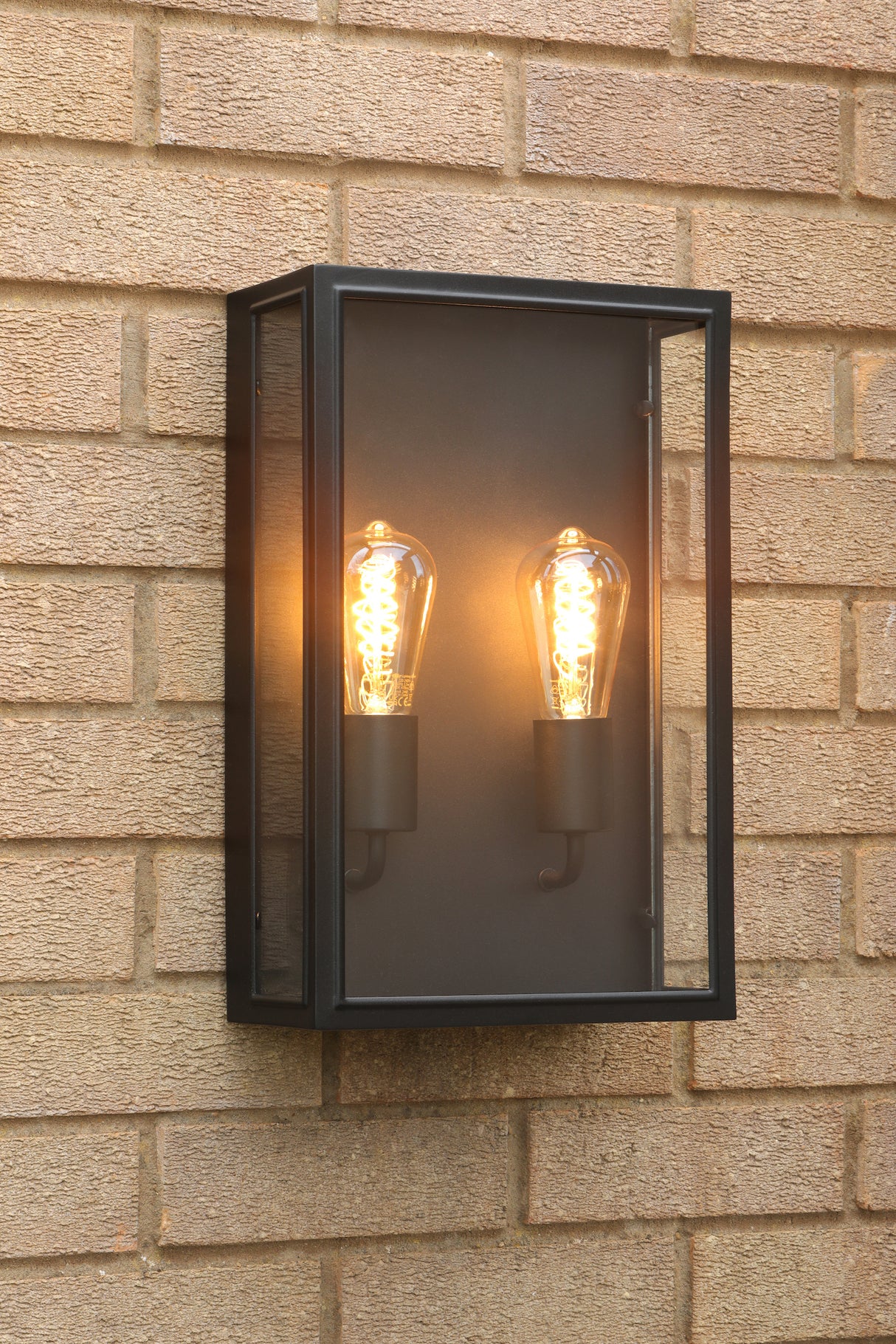 Dar Mazin 2 Light Outdoor Wall Light Matt Black and Glass IP44