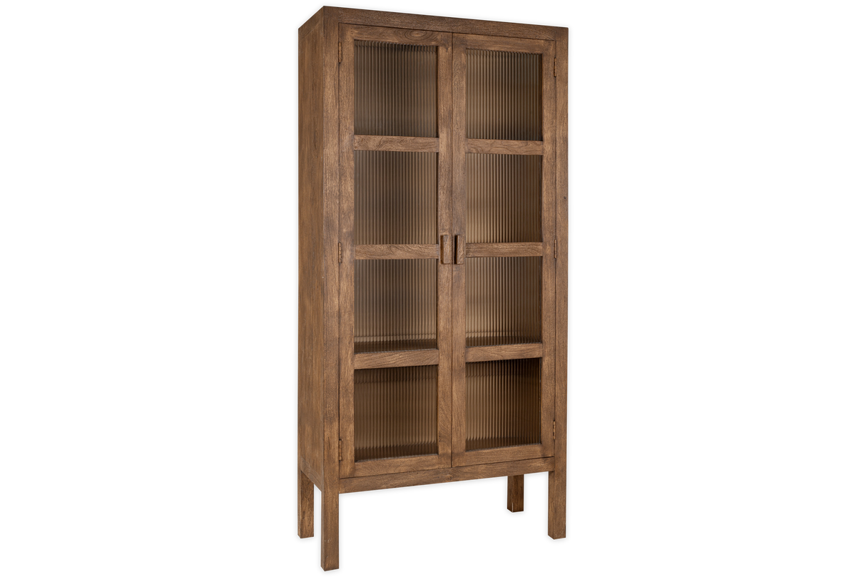Nkuku Mendani Mango Wood & Fluted Glass Cabinet Walnut