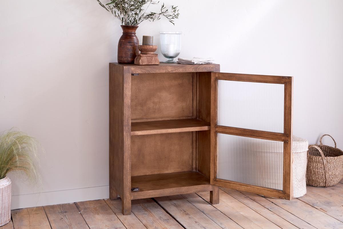 Nkuku Mendani Mango Wood & Fluted Glass Glass Low Cabinet Walnut