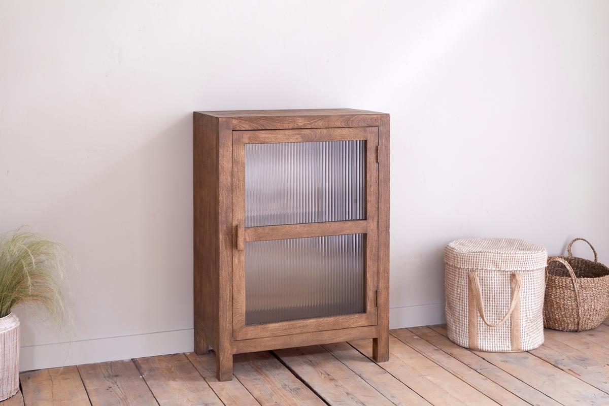 Nkuku Mendani Mango Wood & Fluted Glass Glass Low Cabinet Walnut