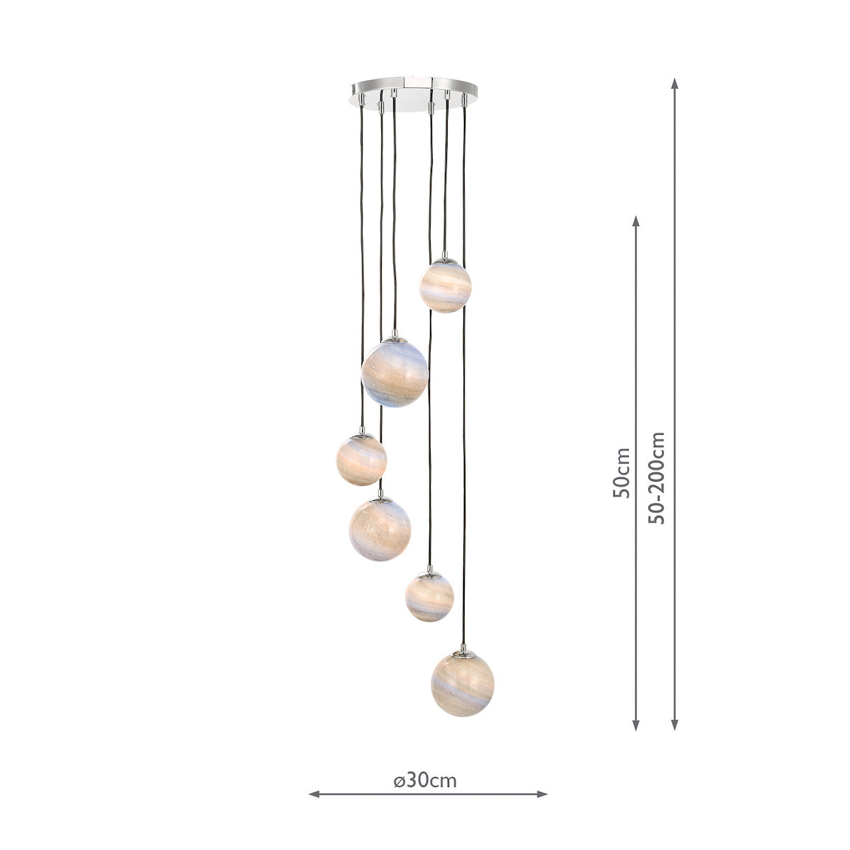 Dar Mikara 6lt Cluster Pendant Planet Glass & Polished Chrome