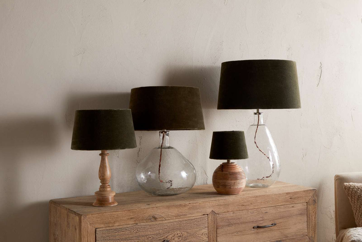 Nkuku Mendai Velvet & Linen Lampshade Moss Green Medium