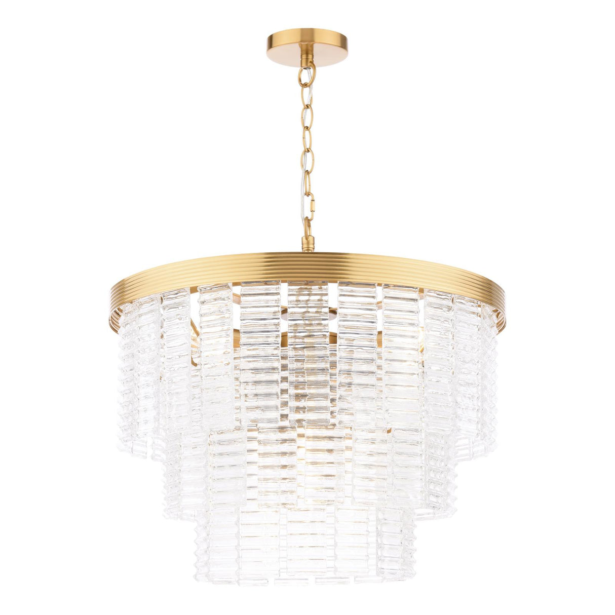Dar Moesha 6 Light Pendant Chandelier Natural Brass and Ribbed Glass