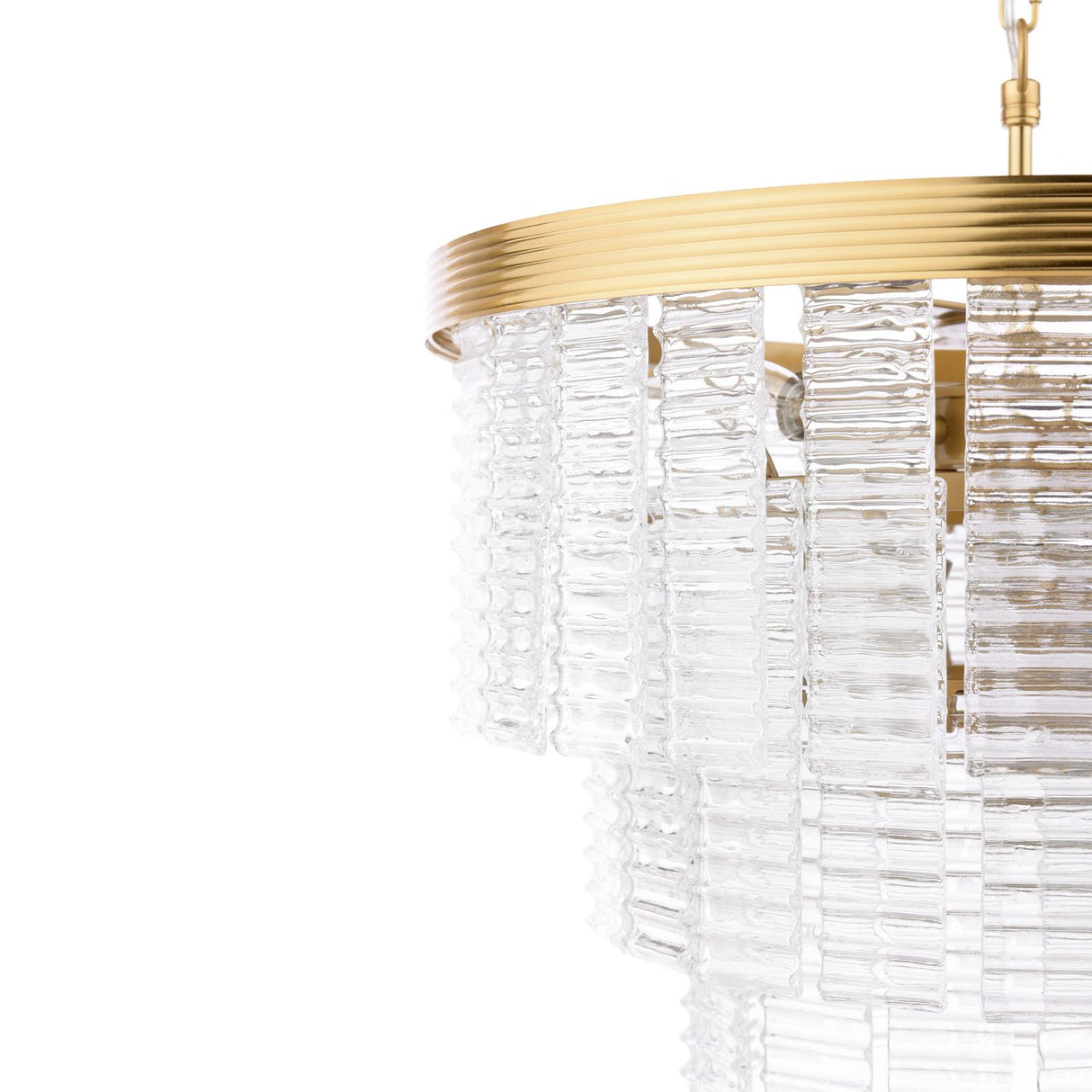Dar Moesha 6 Light Pendant Chandelier Natural Brass and Ribbed Glass