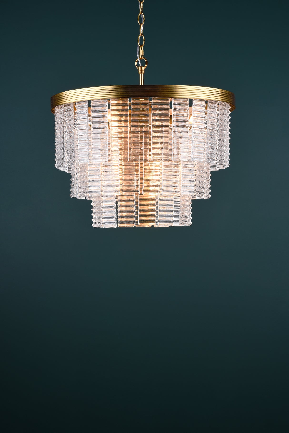 Dar Moesha 6 Light Pendant Chandelier Natural Brass and Ribbed Glass