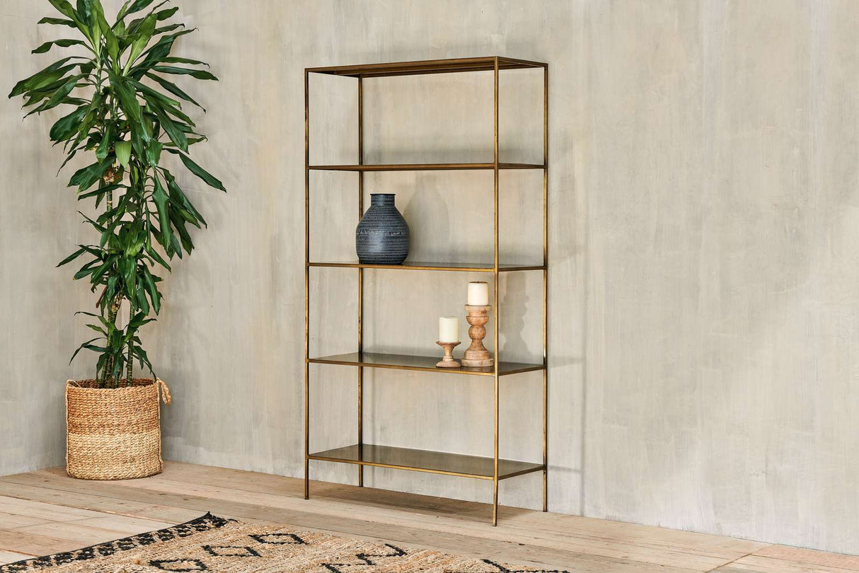 Nkuku Mahi Shelving Unit Antique Brass Wide