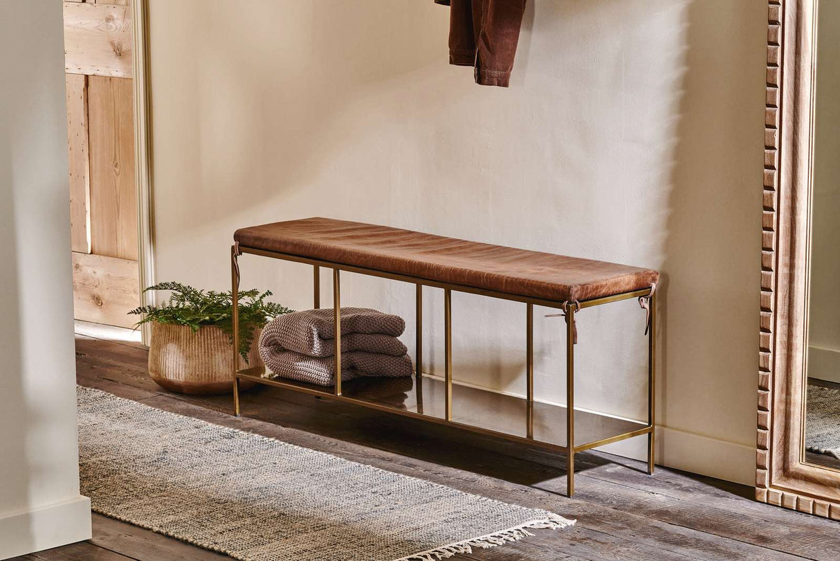 Nkuku Mahi Iron & Leather Bench