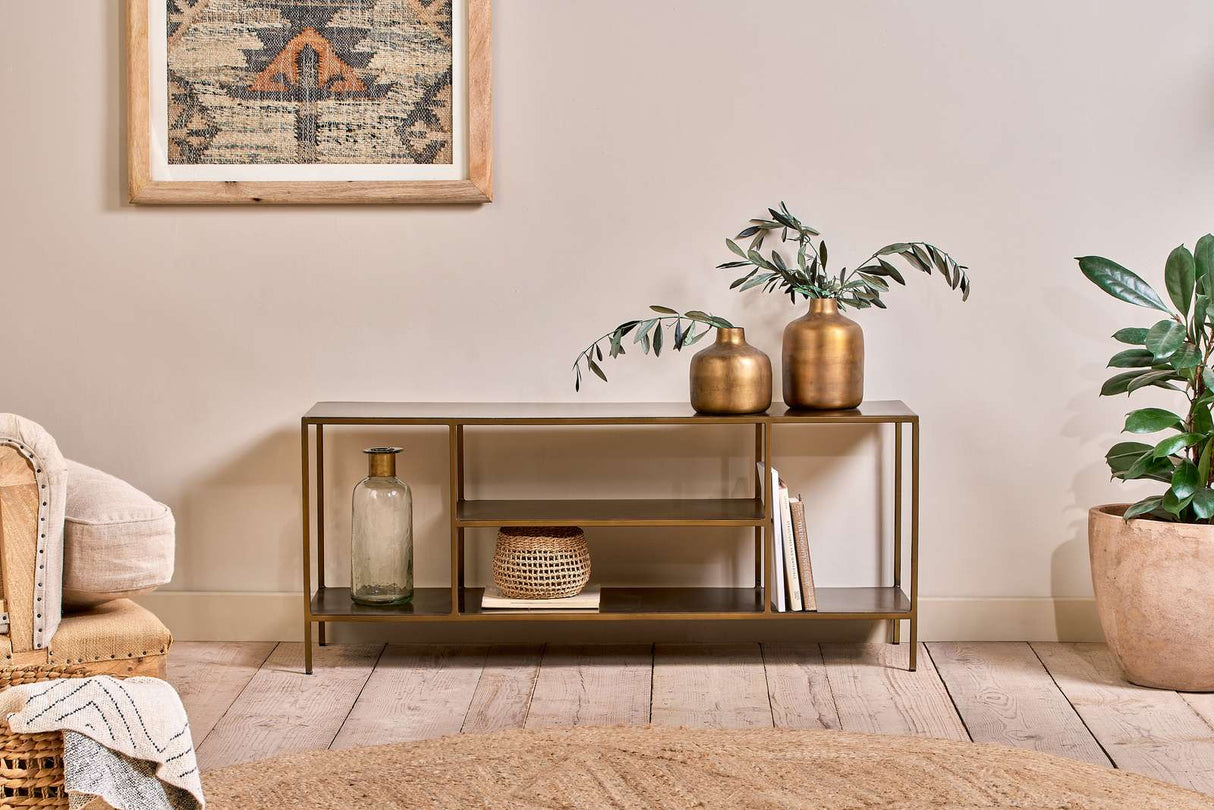 Nkuku Mahi Media Standing Shelf Brass