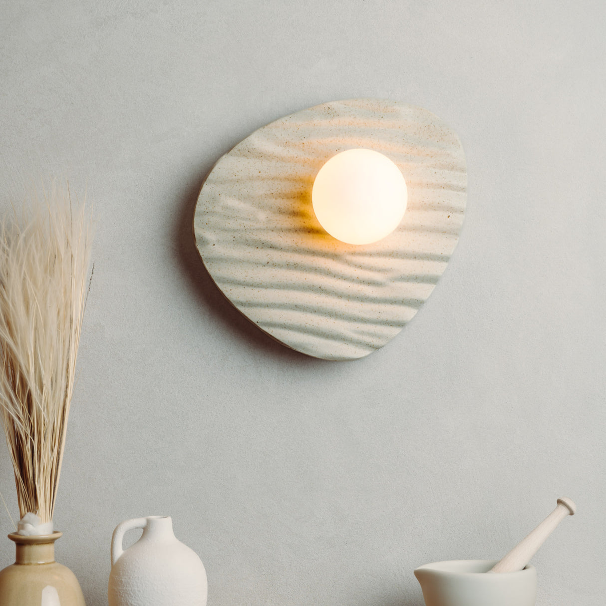 Studio Haran Towan Wall Light in Ceramic and Oak