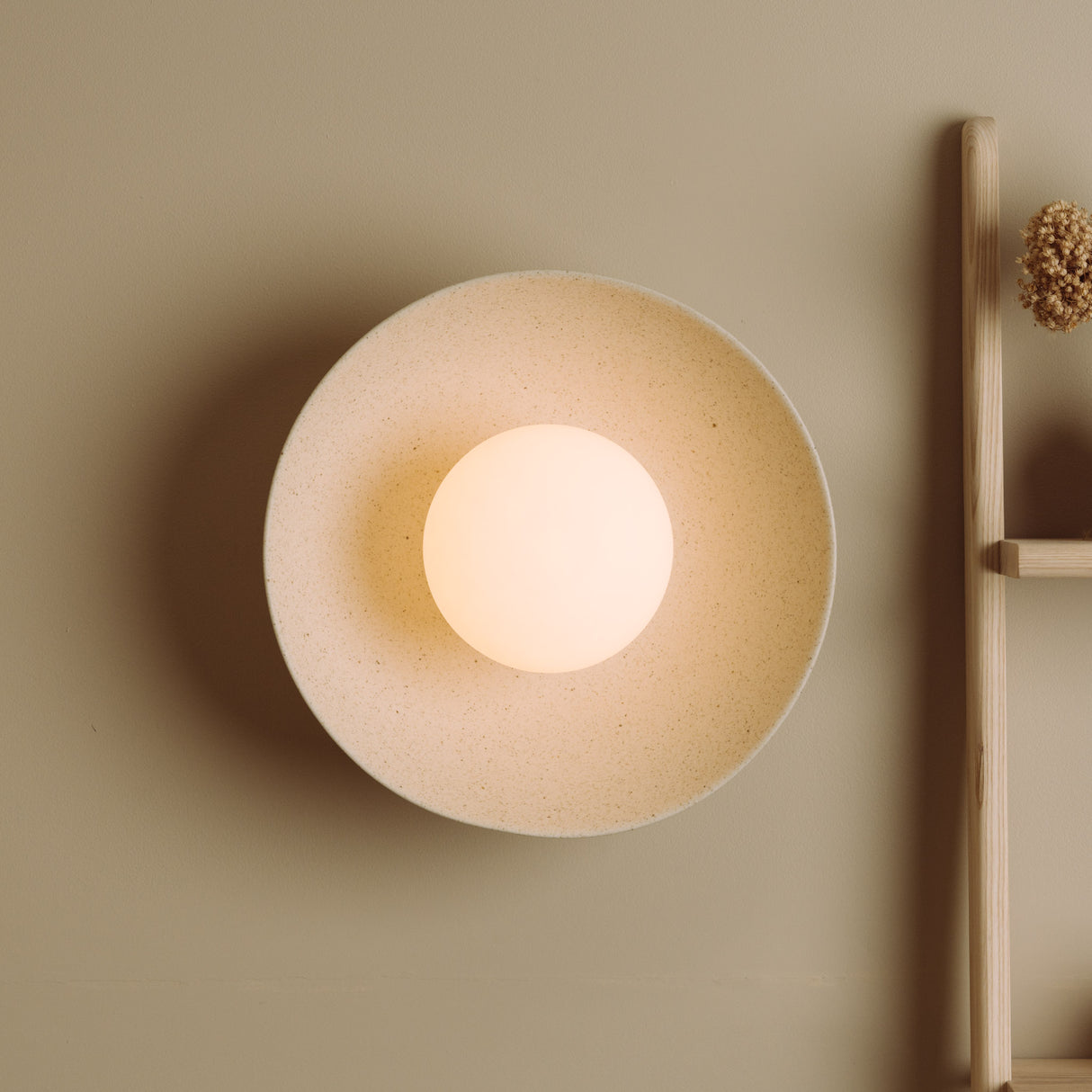 Studio Haran Dawn Flush Wall Light in Ceramic and Oak
