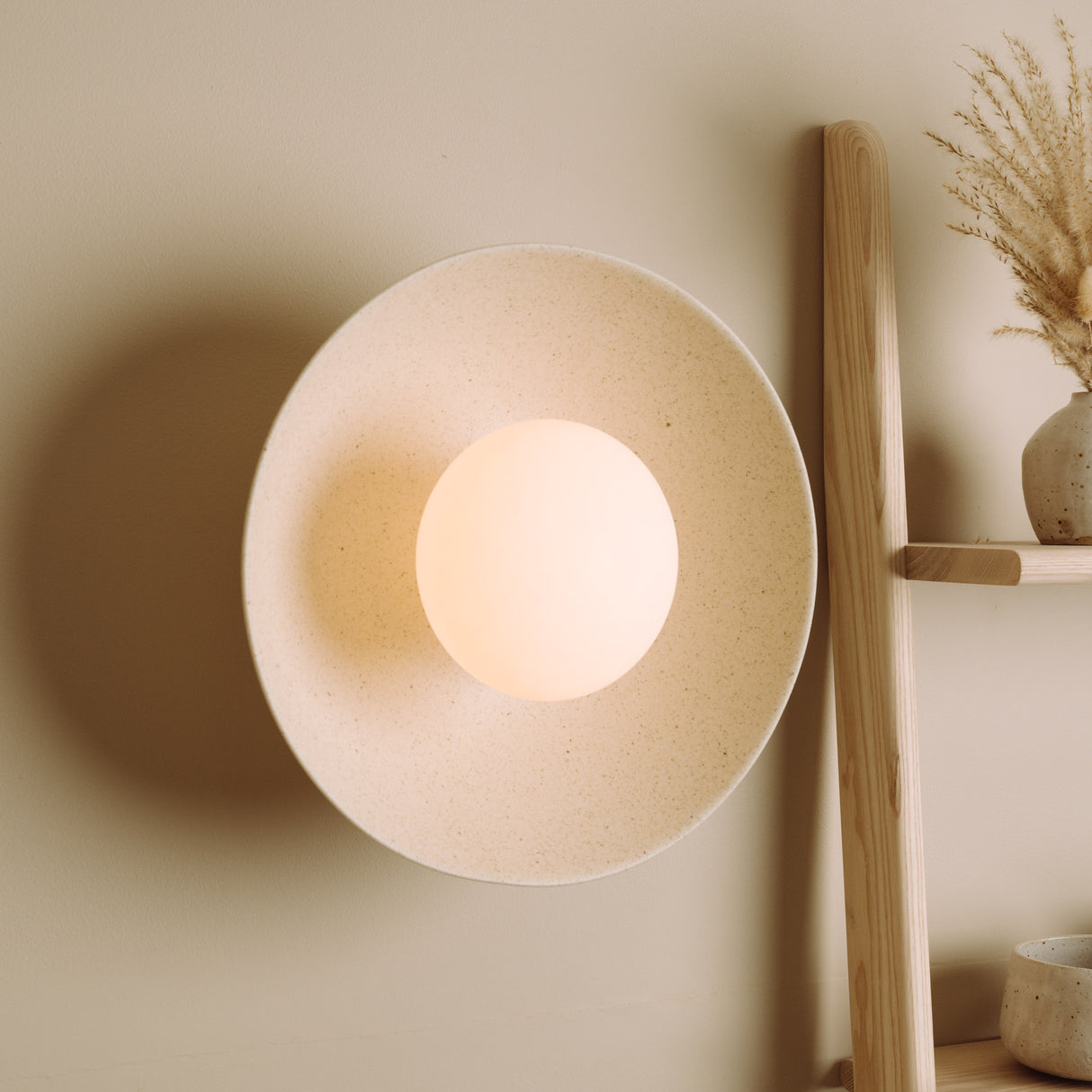 Studio Haran Dawn Flush Wall Light in Ceramic and Oak