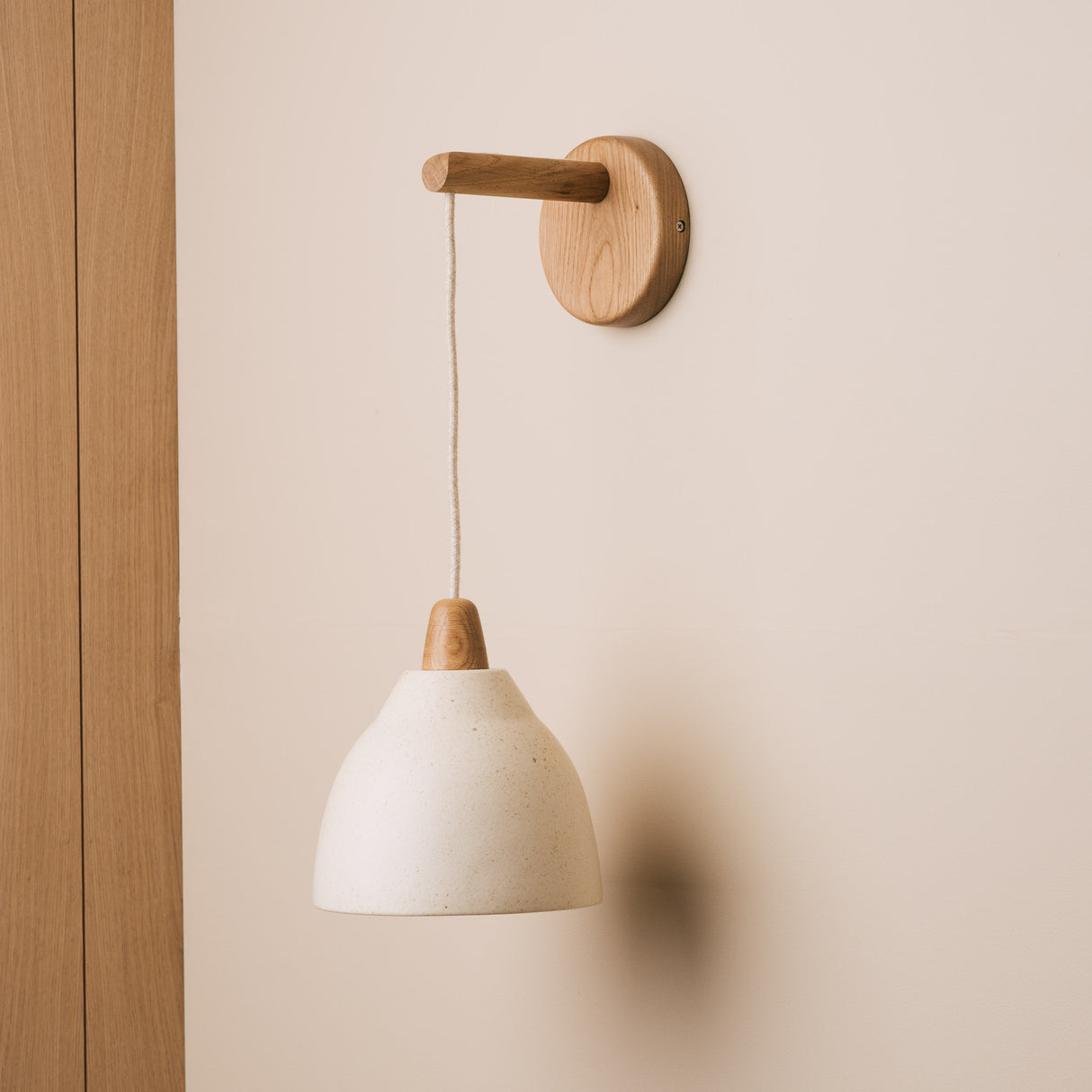 Studio Haran Element Hanging Wall Light in Ceramic and Oak