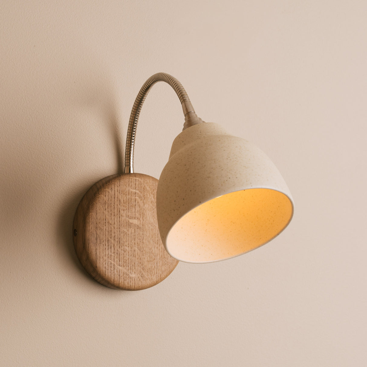 Studio Haran Flex Wall Light in Brass/Nickel, Ceramic and Oak