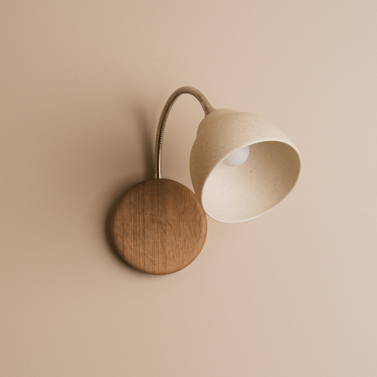 Studio Haran Flex Wall Light in Brass/Nickel, Ceramic and Oak