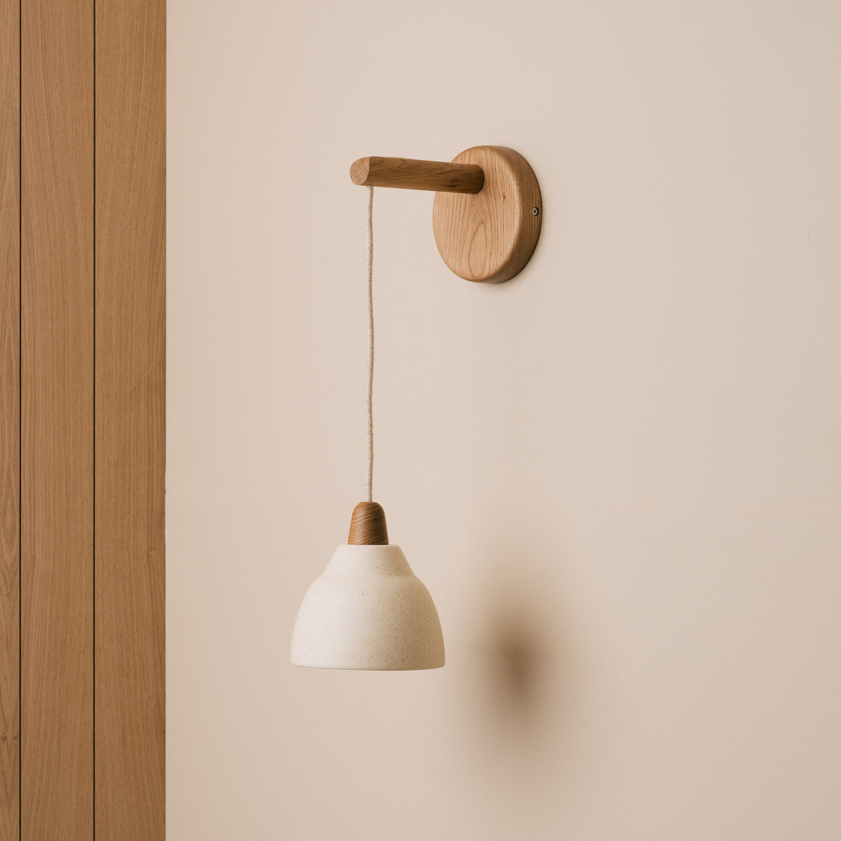 Studio Haran Small Element Hanging Wall Light in Ceramic and Oak