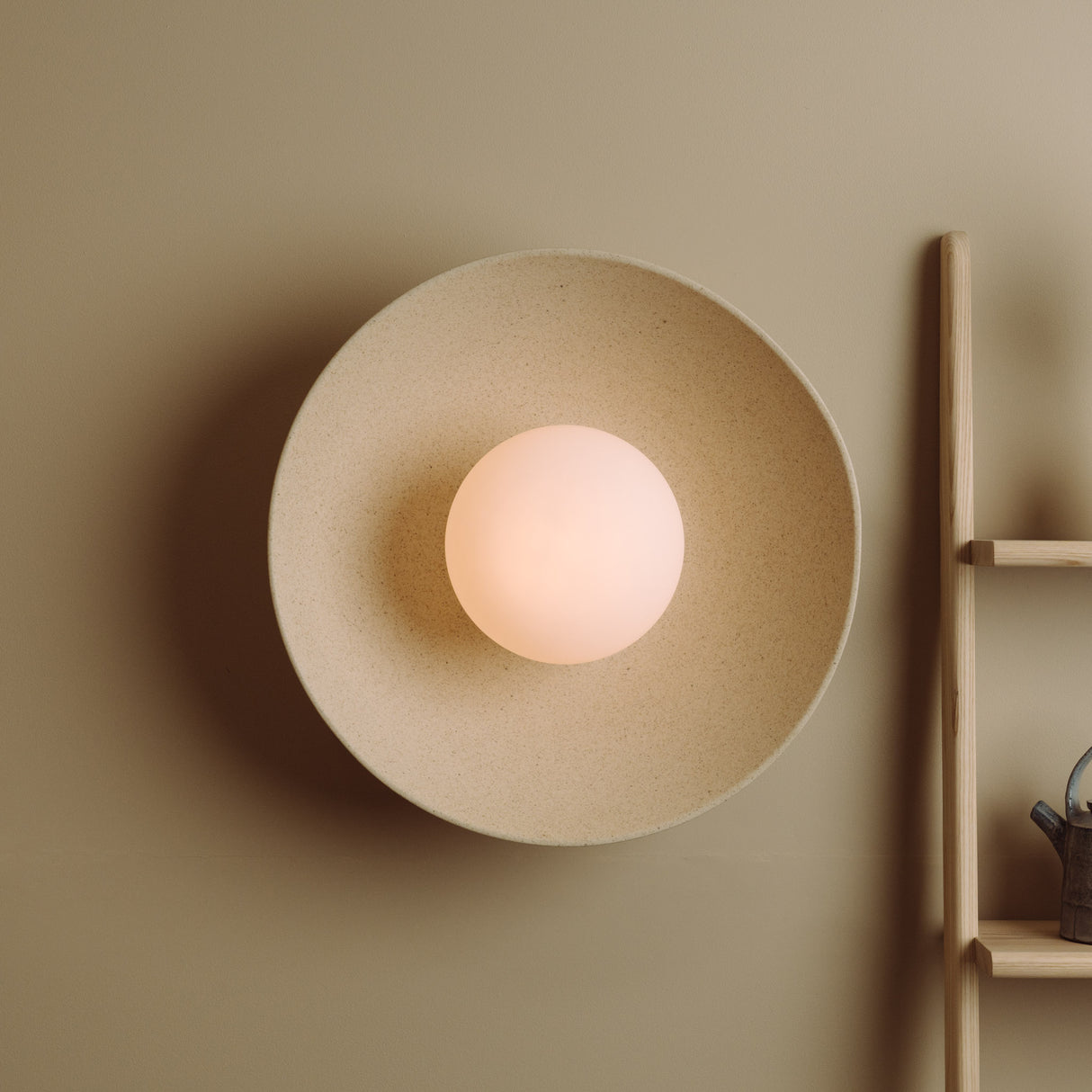 Studio Haran XL Dawn Flush Wall Light in Ceramic and Oak