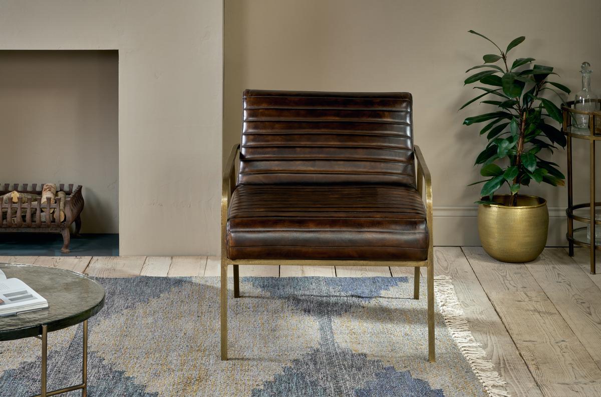 Nkuku Mirai Ribbed Leather Armchair Chocolate Brown