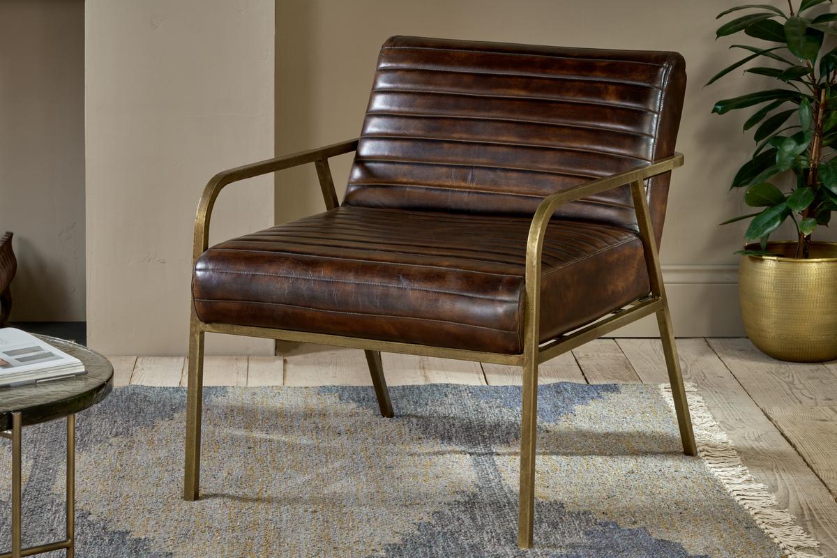 Nkuku Mirai Ribbed Leather Armchair Chocolate Brown