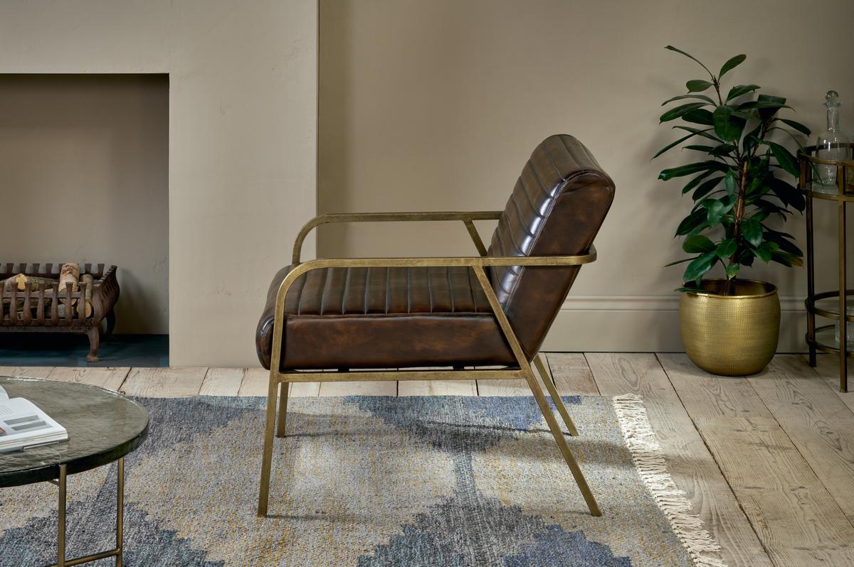 Nkuku Mirai Ribbed Leather Armchair Chocolate Brown