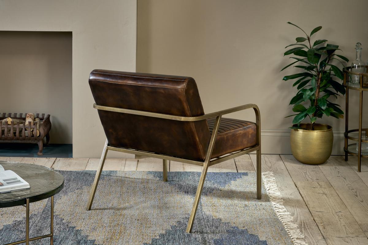 Nkuku Mirai Ribbed Leather Armchair Chocolate Brown