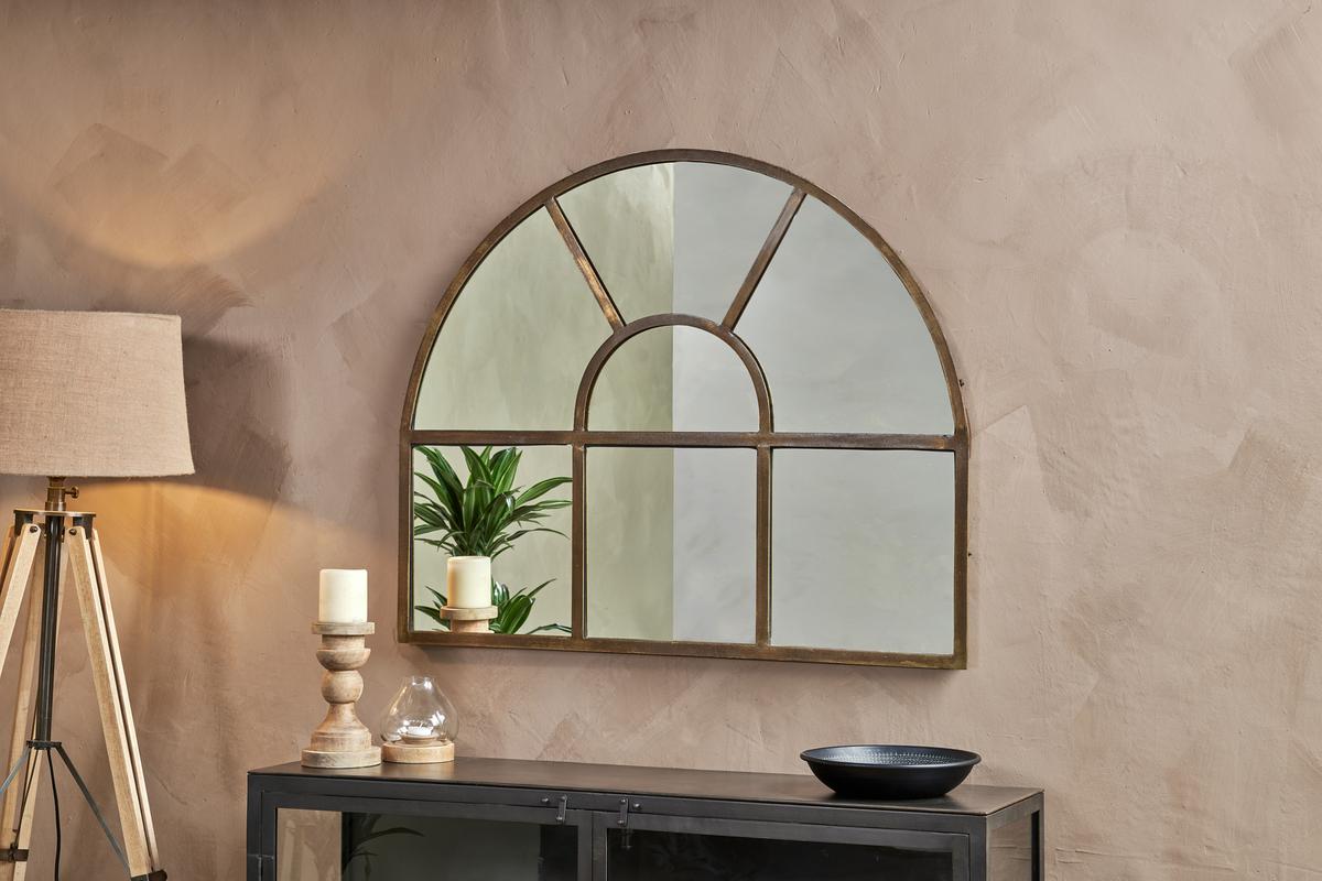 Nkuku Imoma Iron Overmantel Arch Mirror Brass