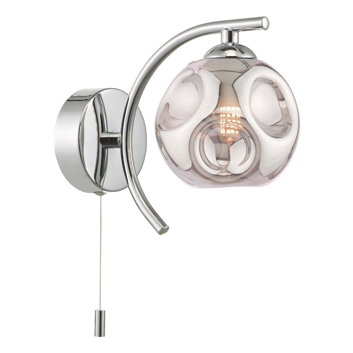 Dar Nakita Wall Light Polished Chrome With Closed Organic Smoked Glass
