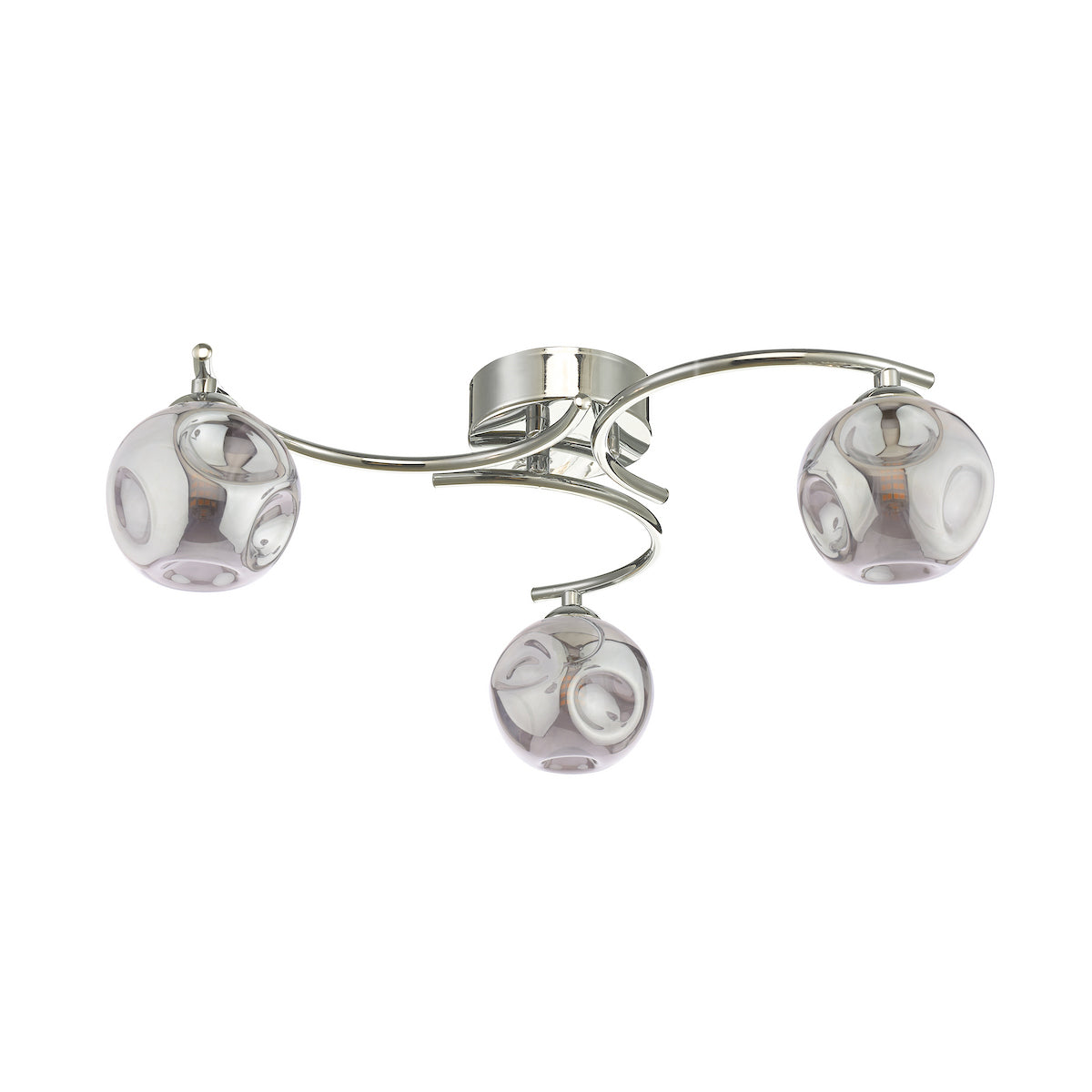Dar Nakita 3 Light Semi Flush Polished Chrome With Closed Organic Smoked Glass