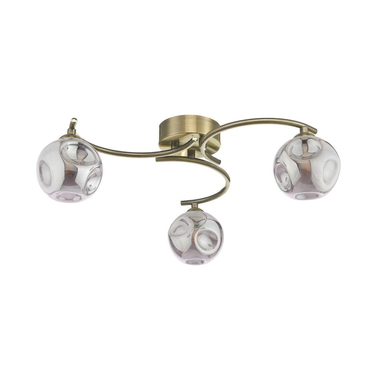 Dar Nakita 3 Light Semi Flush Antique Brass With Closed Organic Smoked Glass