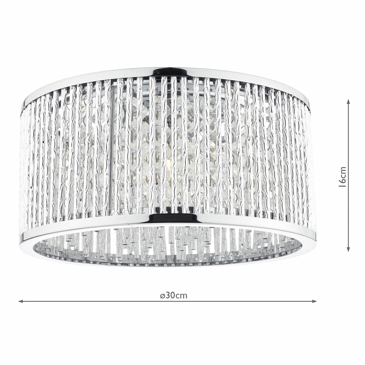 Dar Nantes 3 Light Flush Polished Chrome Alum