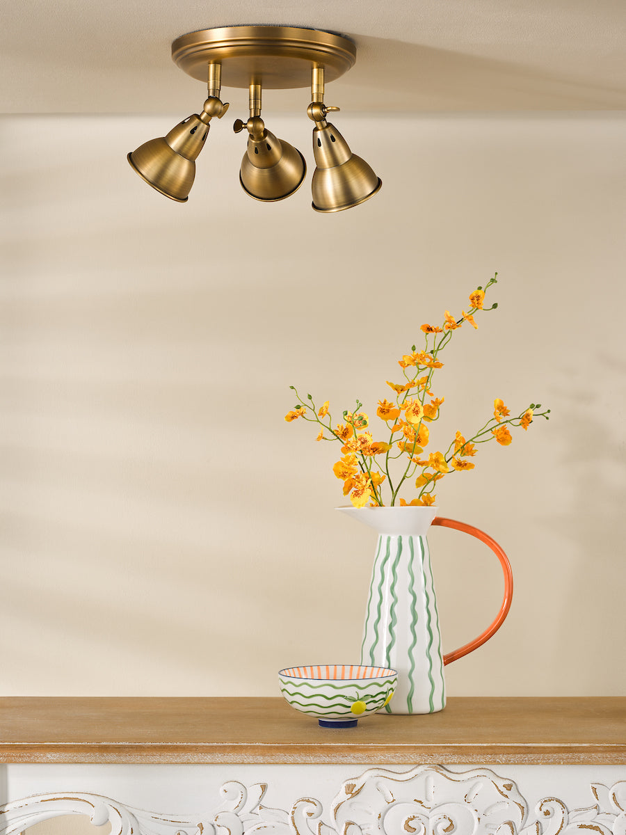 Dar Nathaniel 3 Light Plate Spotlight Aged Brass