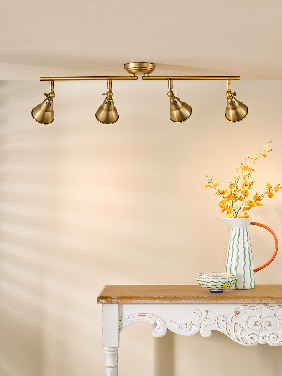 Dar Nathaniel 4 Light Bar Spotlight Aged Brass