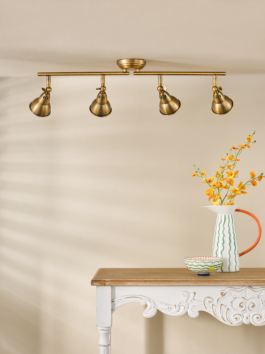 Dar Nathaniel 4 Light Bar Spotlight Aged Brass