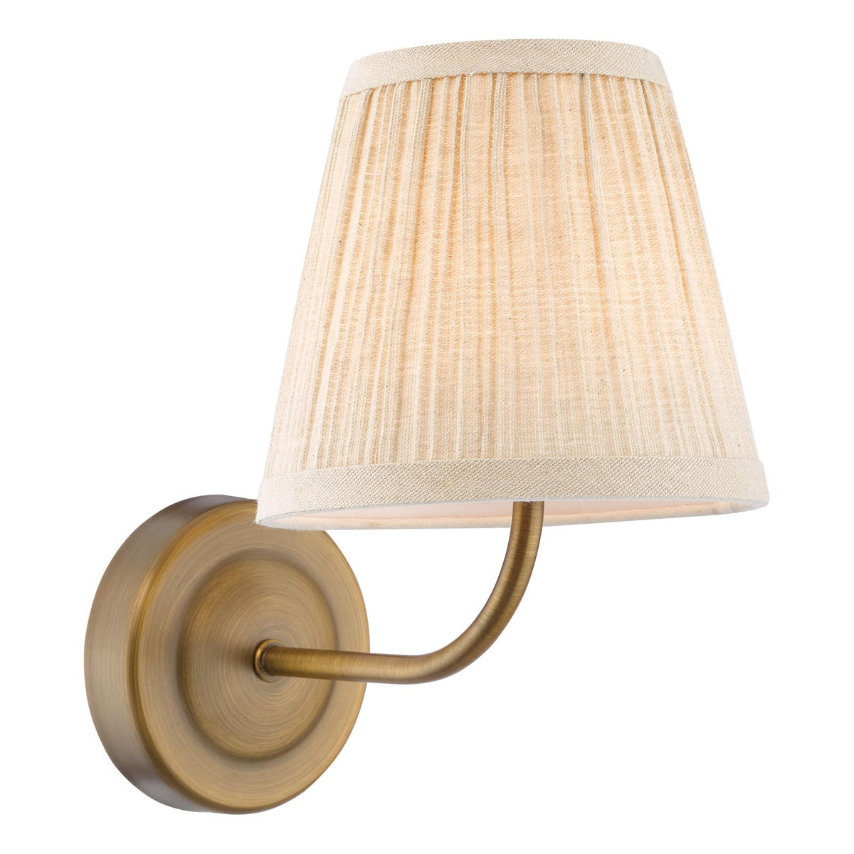 Dar Navarro Rechargeable Wall Light Antique Bronze With Natural Linen Pleated Shade LED