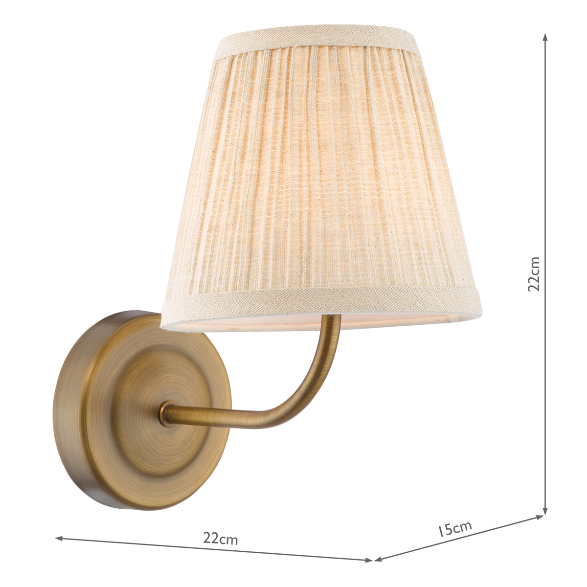 Dar Navarro Rechargeable Wall Light Antique Bronze With Natural Linen Pleated Shade LED