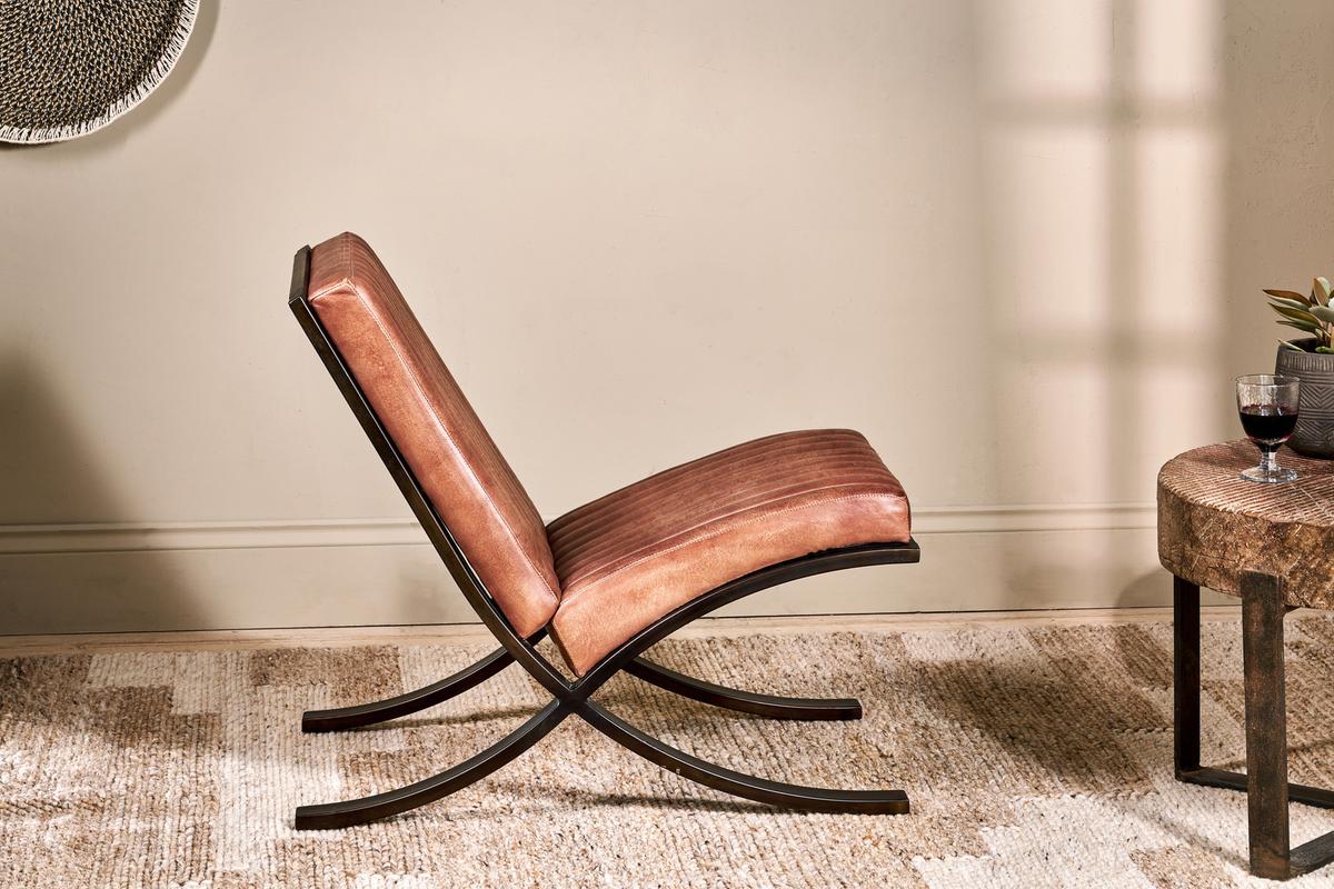 Nkuku Narwana Ribbed Leather Lounger Aged Tan
