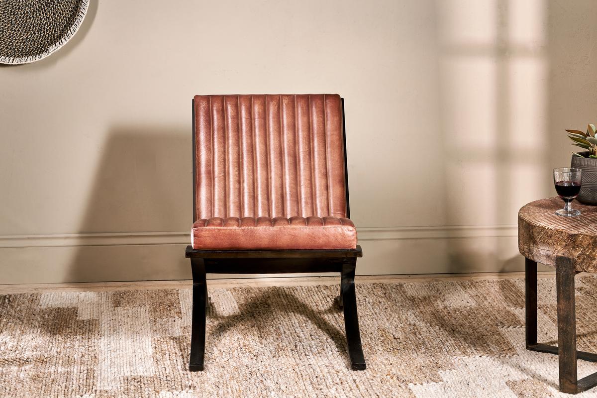 Nkuku Narwana Ribbed Leather Lounger Aged Tan