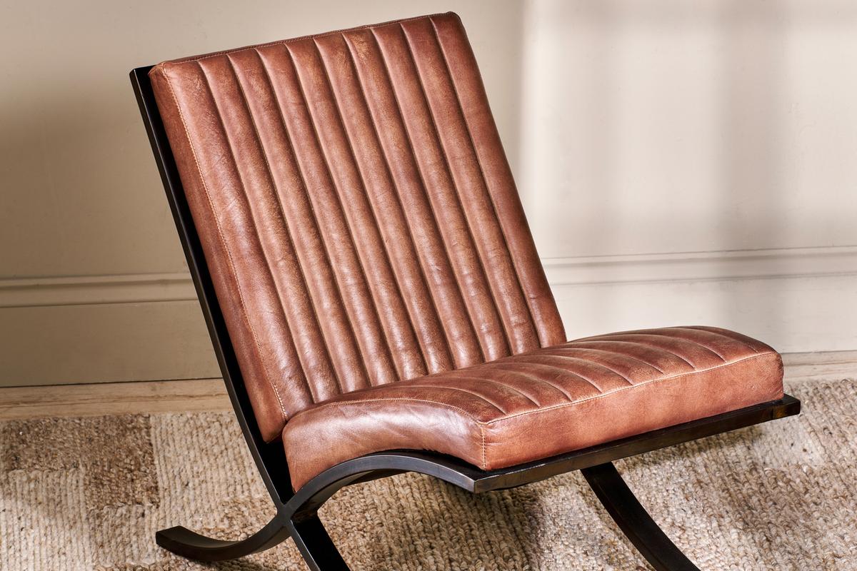 Nkuku Narwana Ribbed Leather Lounger Aged Tan