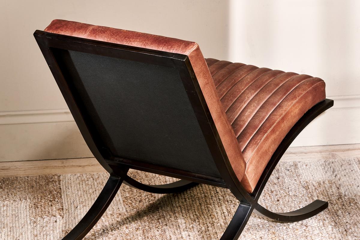 Nkuku Narwana Ribbed Leather Lounger Aged Tan