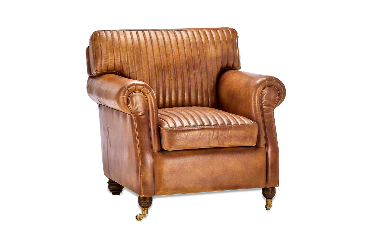 Nkuku Narwana Ribbed Leather Armchair Aged Tan