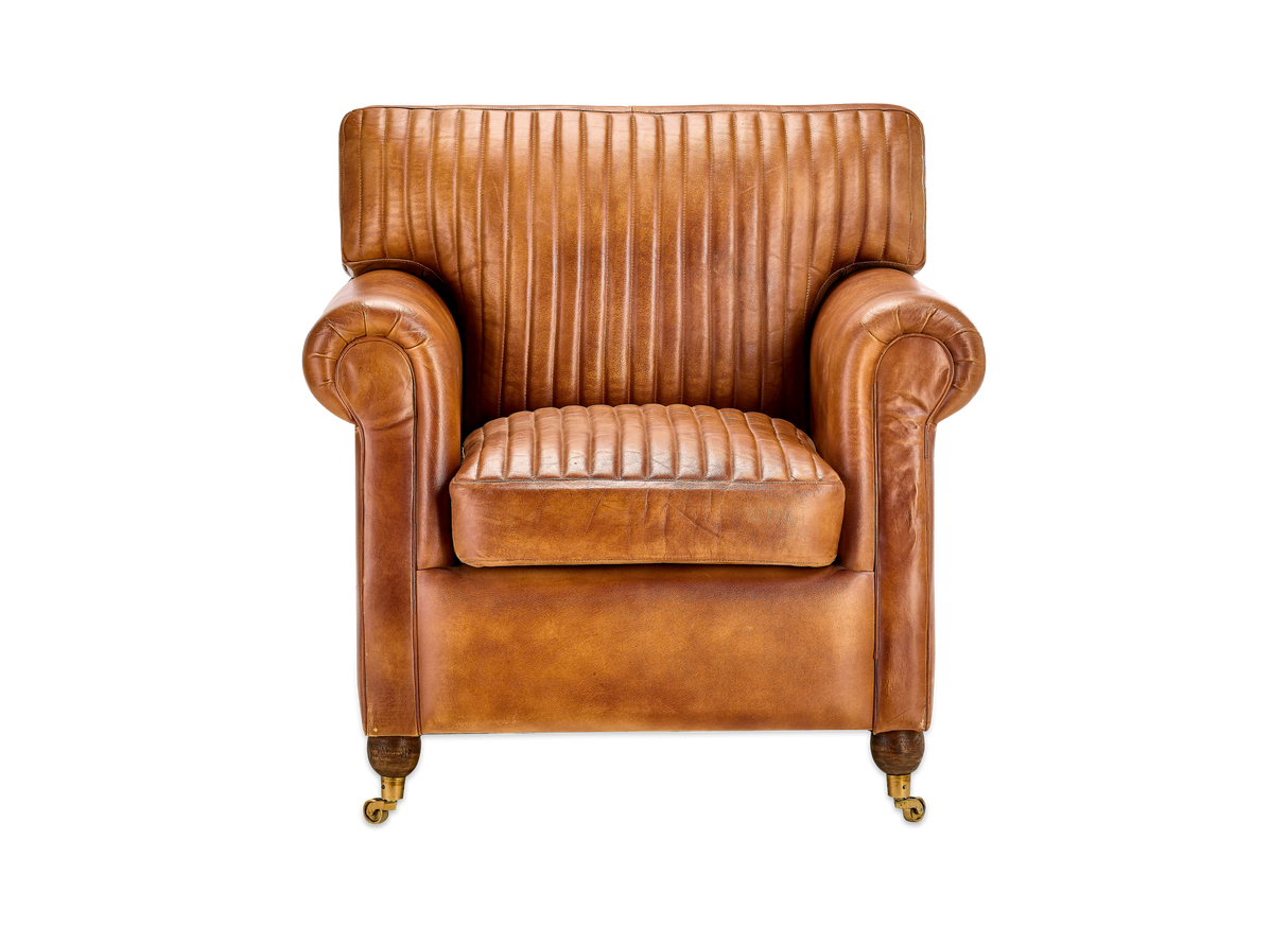 Nkuku Narwana Ribbed Leather Armchair Aged Tan