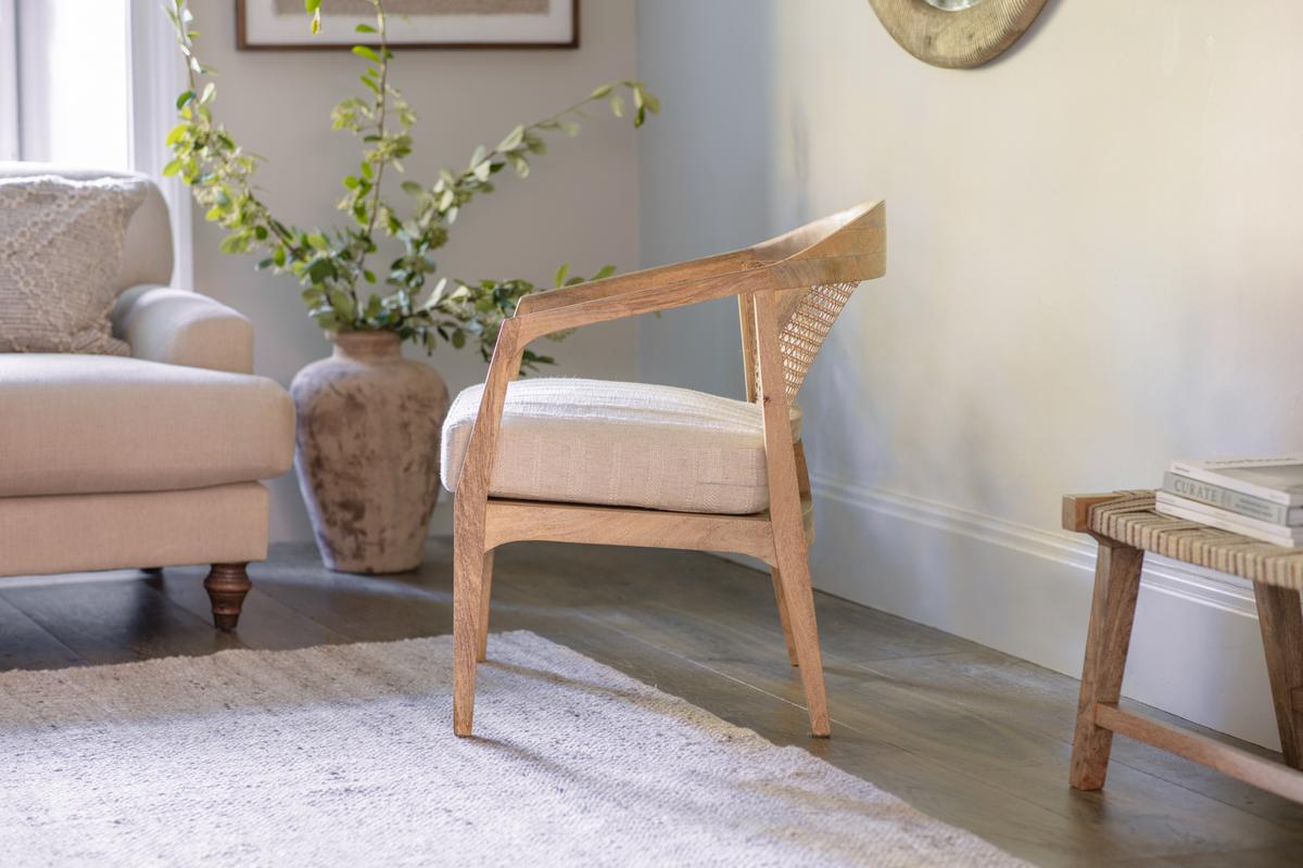 Nkuku Nabhi Mango Wood & Cane Occasional Chair Natural