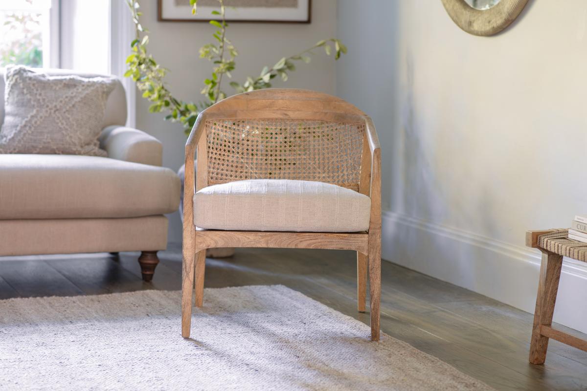 Nkuku Nabhi Mango Wood & Cane Occasional Chair Natural