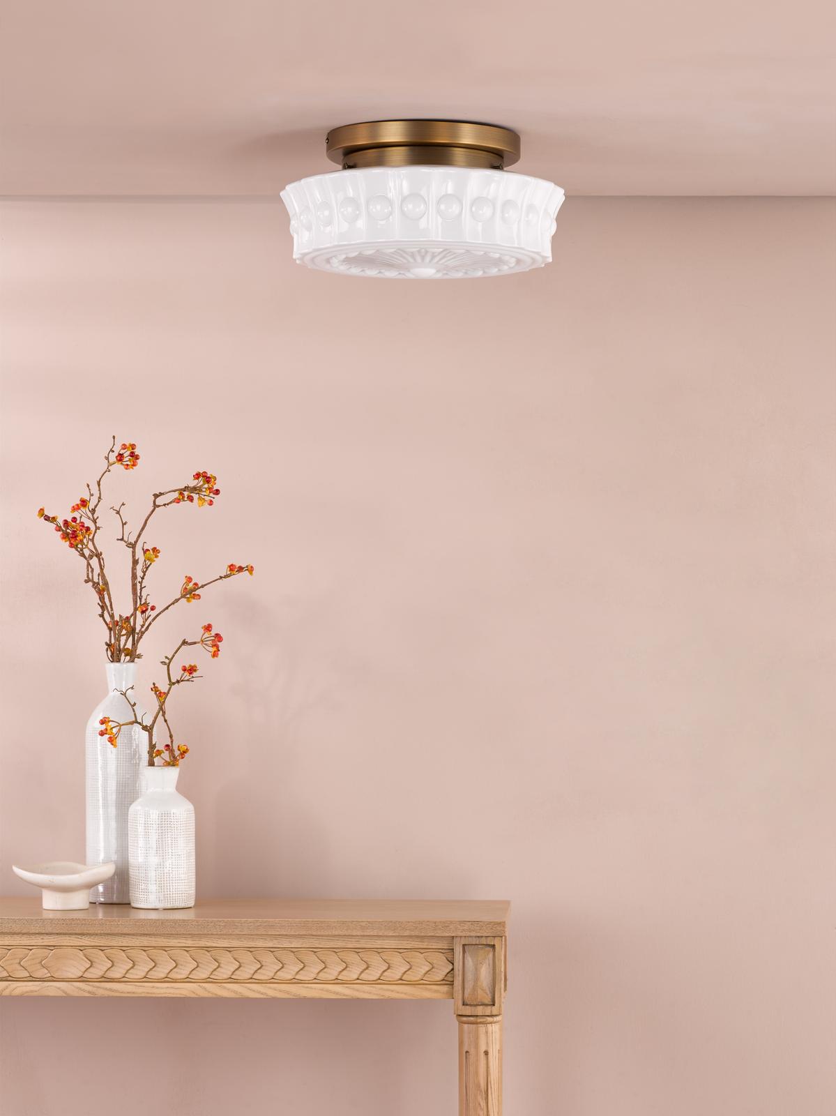 Dar Neema 2 Light Flush Opal Glass and Antique Bronze