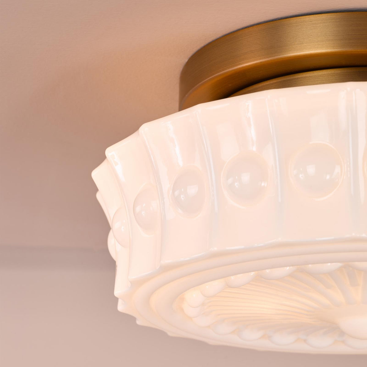 Dar Neema 2 Light Flush Opal Glass and Antique Bronze