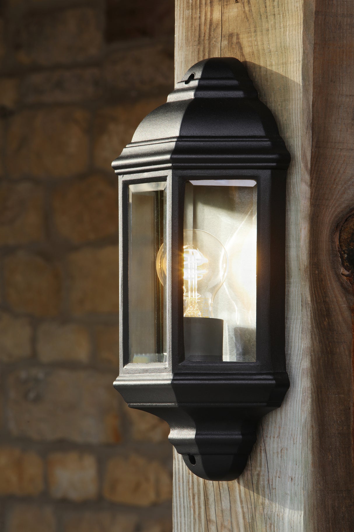 Dar Nelson Outdoor Wall Light Matt Black and Glass IP44
