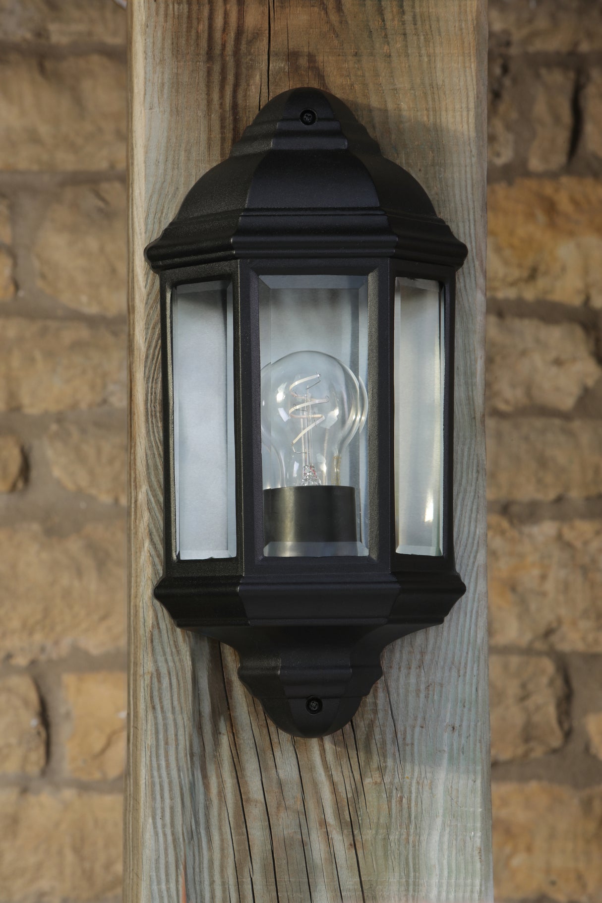 Dar Nelson Outdoor Wall Light Matt Black and Glass IP44